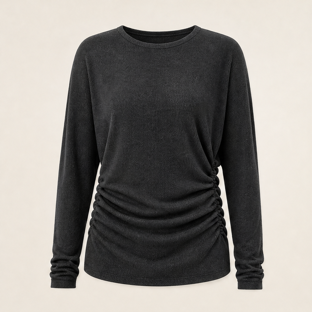 Varonne – Maglione Girocollo con Vita Arricciata Black