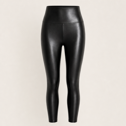 Calorra – Leggings in Ecopelle a Vita Alta con Foderina Termica Black