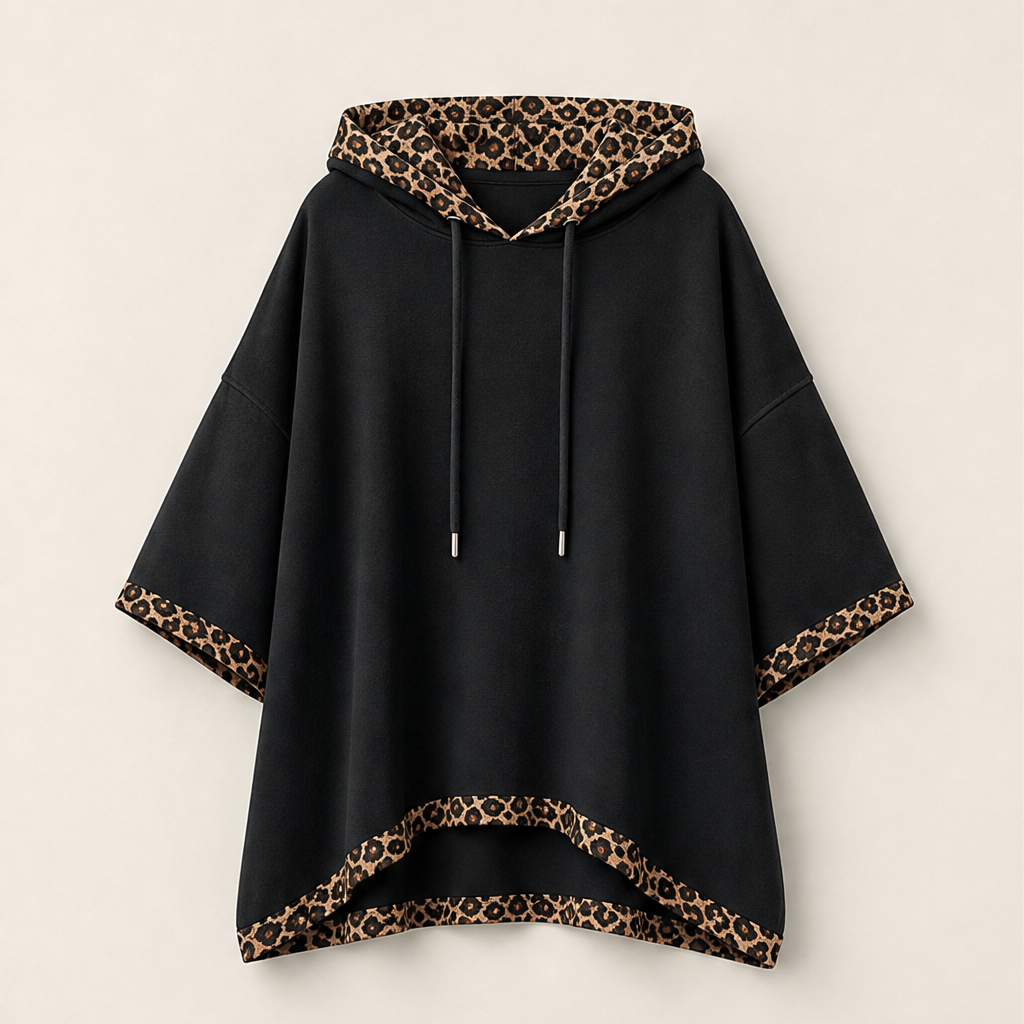 Felinora – Felpa con Cappuccio Bordo Leopardato Black