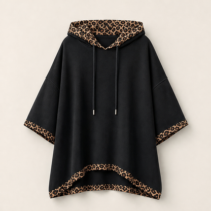 Felinora – Felpa con Cappuccio Bordo Leopardato Black