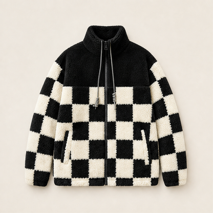Melany – Giacca in Pile a Quadri con Cappuccio Black