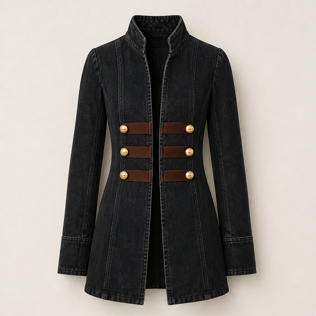 Varonne – Giacca Blazer Militare in Denim con Bottoni Dorati Black
