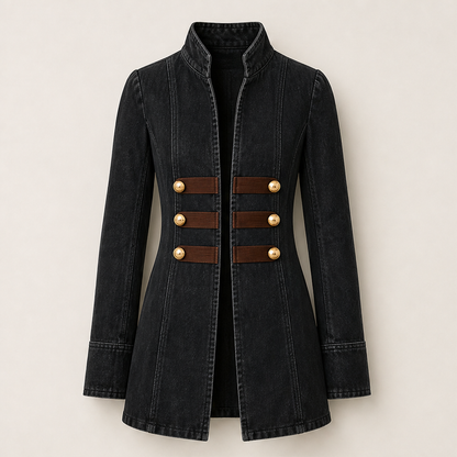Varonne – Giacca Blazer Militare in Denim con Bottoni Dorati Black