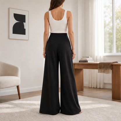 Kuquo – Pantaloni Plissettati a Vita Alta Palazzo lifestyle