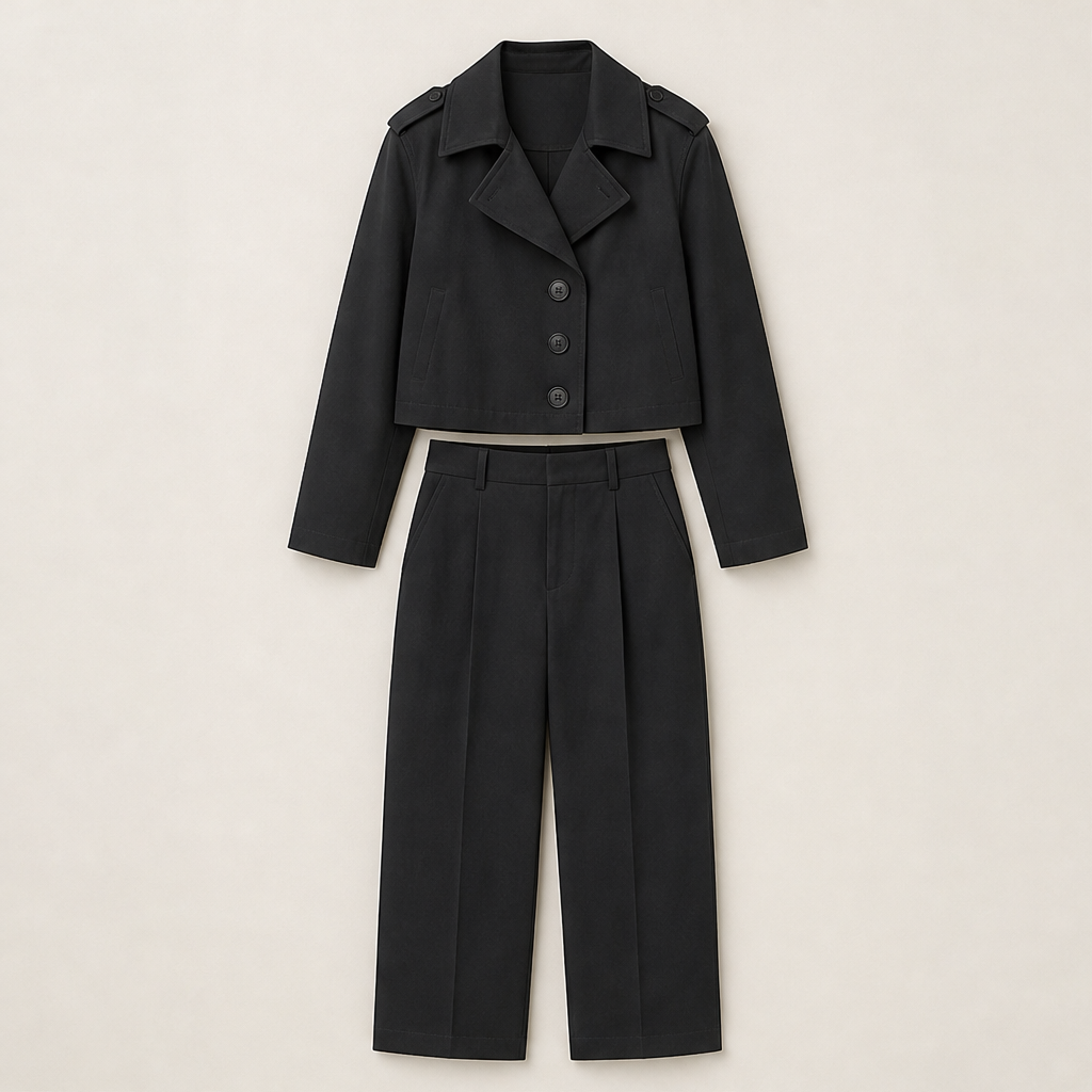 Varonte – Completo Giacca Trench Corta e Pantaloni Black