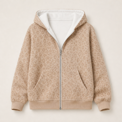 Felvara – Felpa con Zip Stampa Leopardo Beige