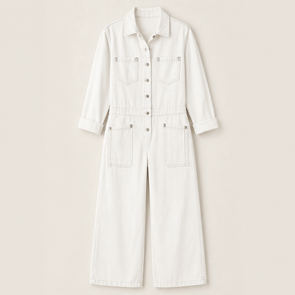 Voltera – Tuta Jumpsuit in Denim Gamba Larga White