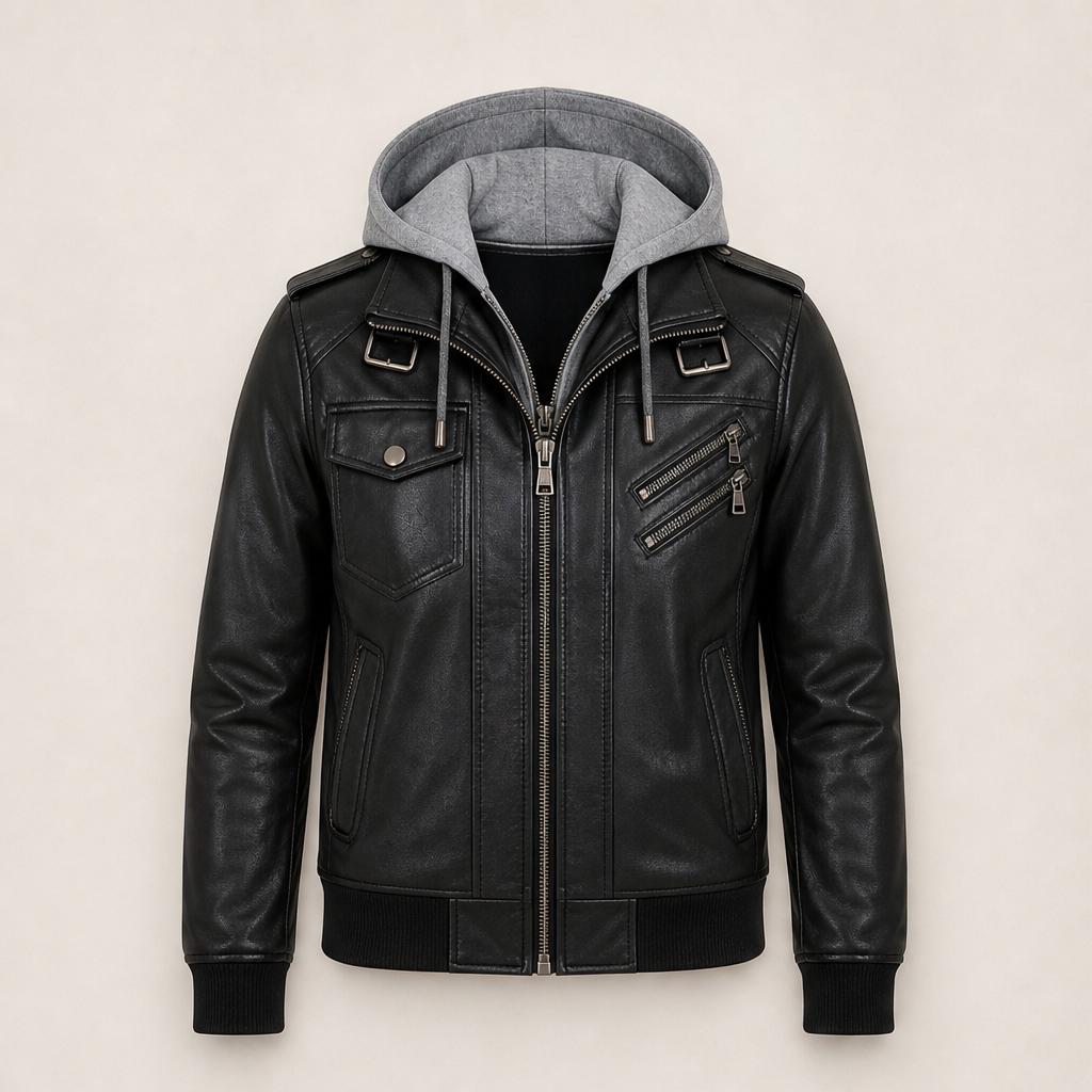 Bryndan – Giacca in Ecopelle con Cappuccio Staccabile Black
