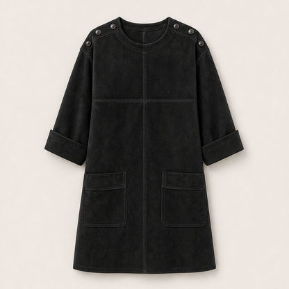 Sueveta – Minivestito in Similpelle Scamosciata con Bottoni Black