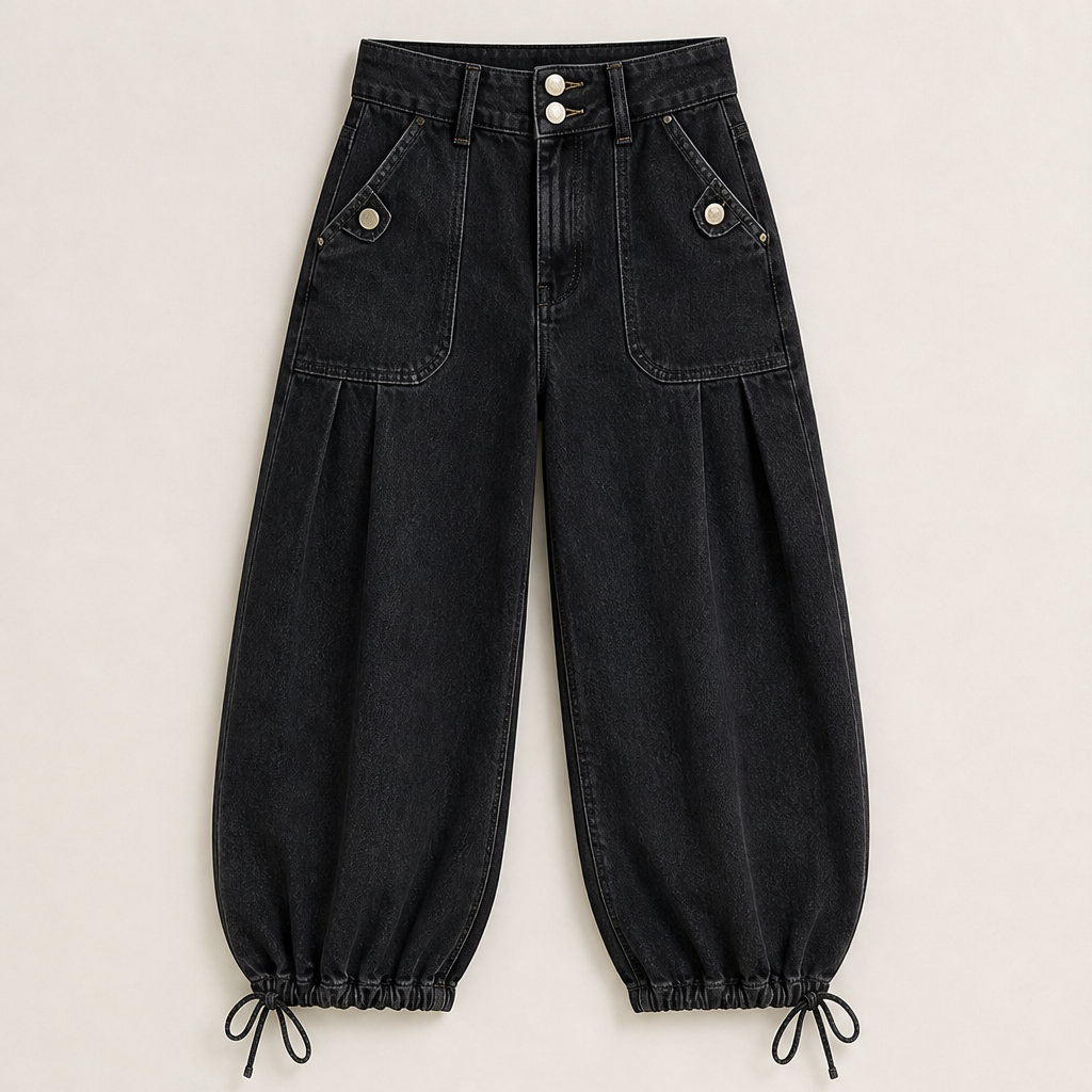 Barellia – Jeans a Vita Alta con Orlo Regolabile Black