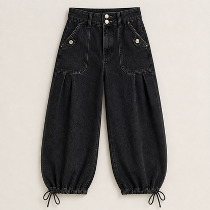 Barellia – Jeans a Vita Alta con Orlo Regolabile Black