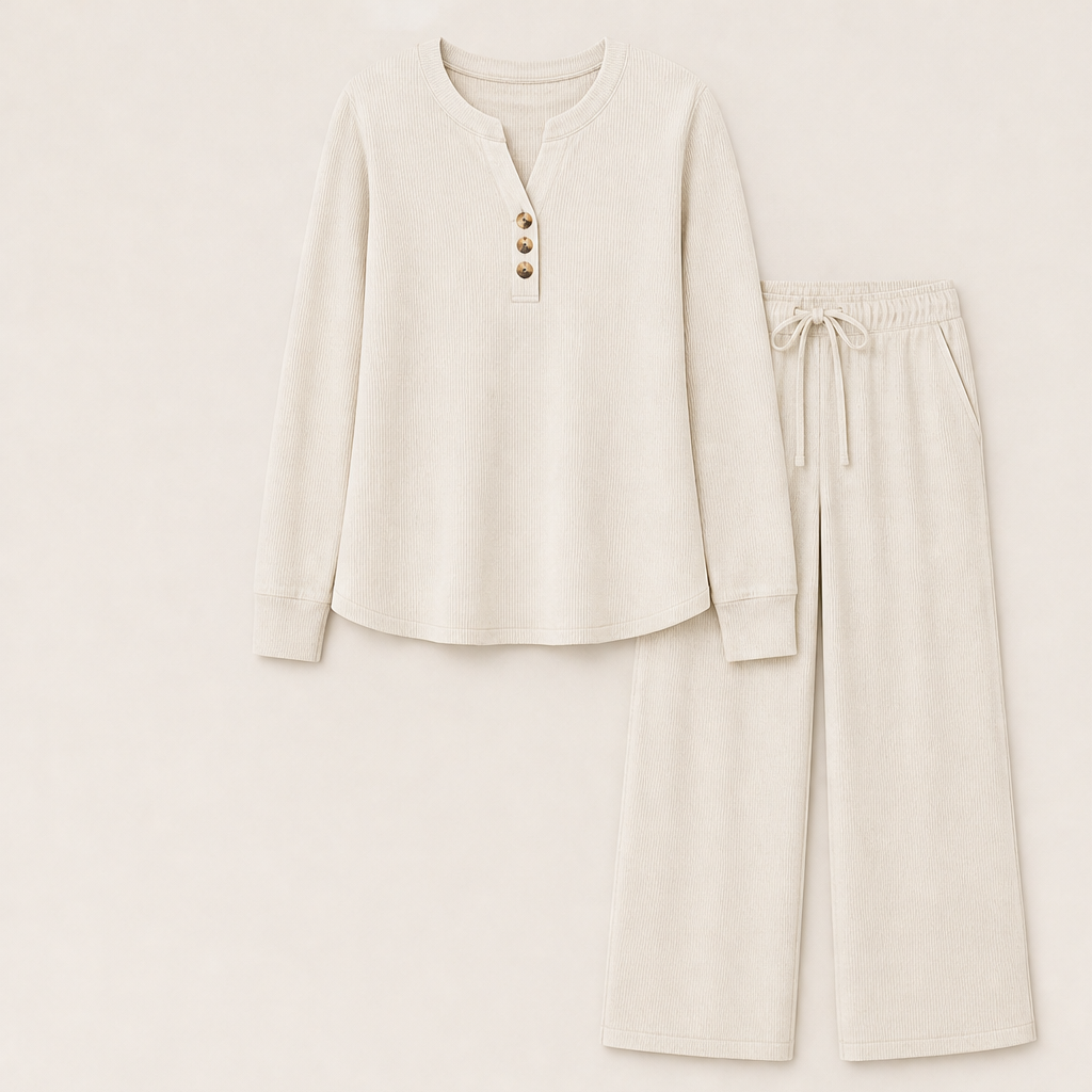 Molveta – Completo Lounge Maniche Lunghe e Pantaloni Palazzo Beige