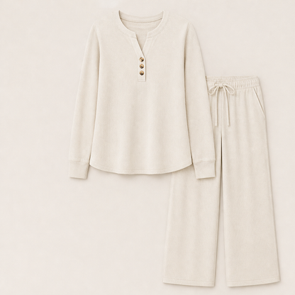 Molveta – Completo Lounge Maniche Lunghe e Pantaloni Palazzo Beige