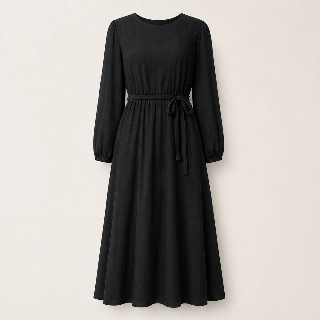 Vellamira – Abito Midi in Lino con Cintura Black