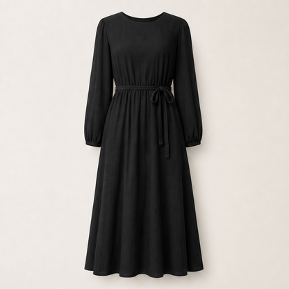 Vellamira – Abito Midi in Lino con Cintura Black