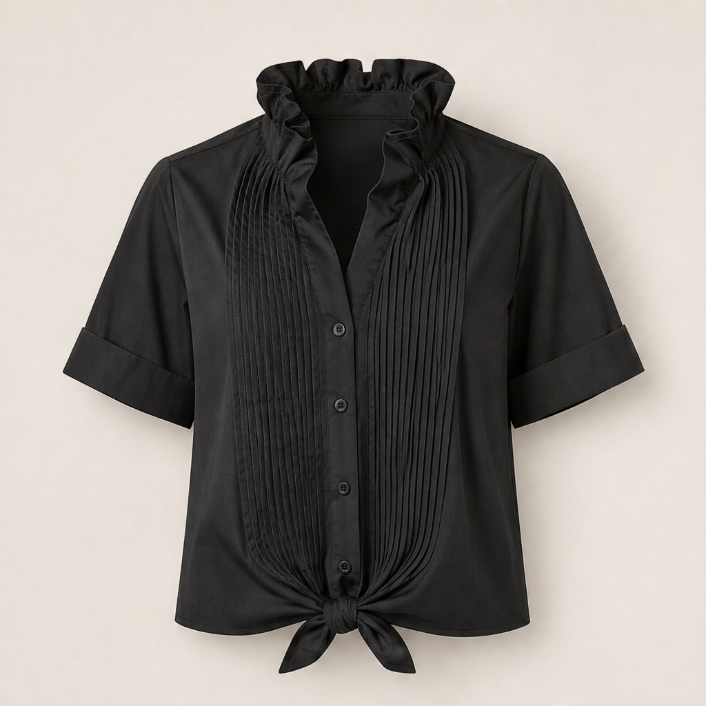 Veraline – Camicia Smoking con Fiocco e Colletto Arricciato Black