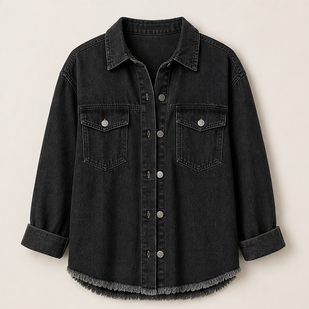 Denavio – Giacca di Jeans Oversize Effetto Vissuto Black