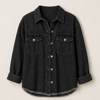 Denavio – Giacca di Jeans Oversize Effetto Vissuto Black