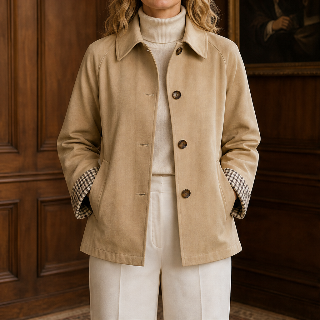 Halborne – Cappotto Corto con Fodera a Quadri Camel