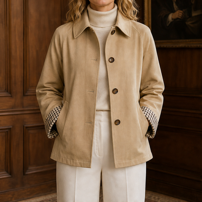 Halborne – Cappotto Corto con Fodera a Quadri Camel