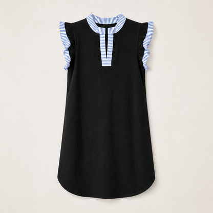 Velmara – Abito Shift a Righe con Ruches Black
