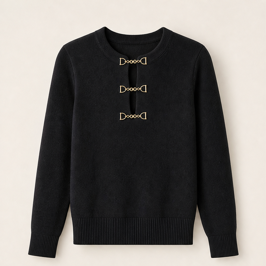 Voralia – Maglia Costine con Fibbie Dorate Black