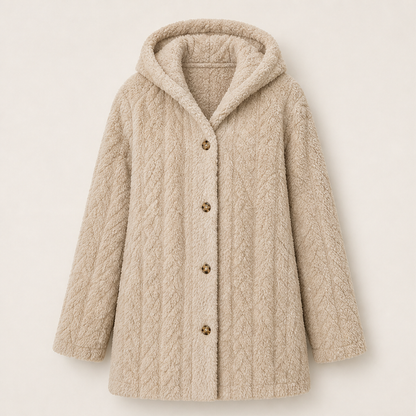 Morenza – Giacca con Cappuccio Trapuntata Effetto Peluche Beige