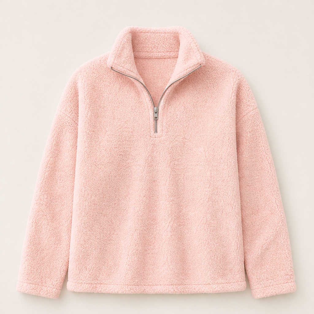 Morvelle – Felpa in Pile con Zip Corta Pink