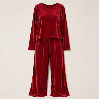 Velmora – Completo Top in Velluto e Pantaloni Palazzo Red