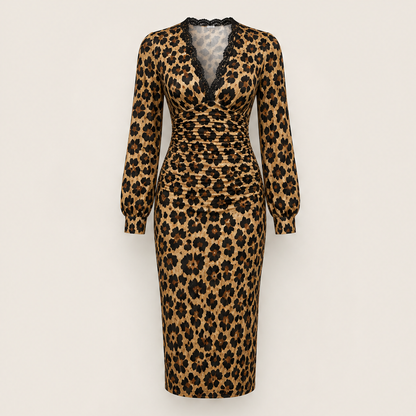 Velmara – Abito Midi Leopardato con Pizzo Leopard