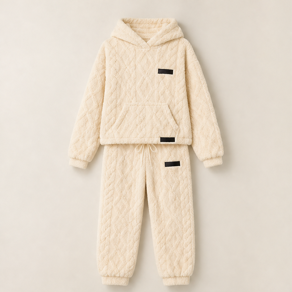 Nuvolina – Completo Felpa e Pantaloni Effetto Trapuntato Beige