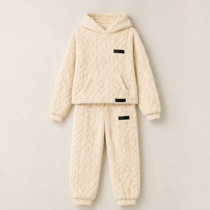 Nuvolina – Completo Felpa e Pantaloni Effetto Trapuntato Beige