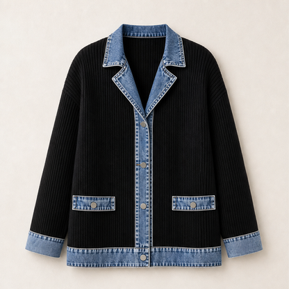 Venzola – Cardigan in Maglia con Colletto in Denim Black