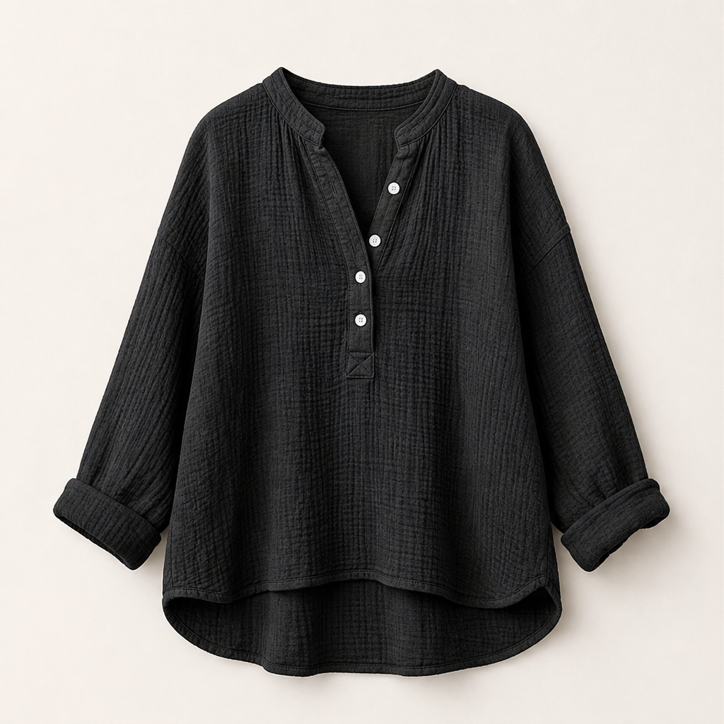Ventarosa – Blusa Oversize in Garza di Cotone Black