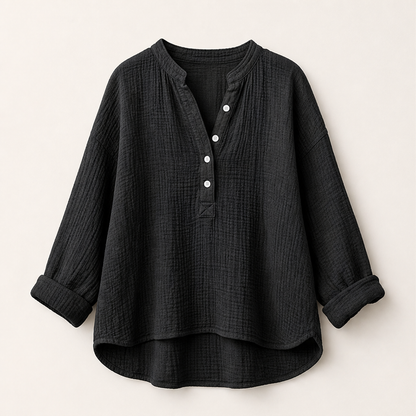 Ventarosa – Blusa Oversize in Garza di Cotone Black