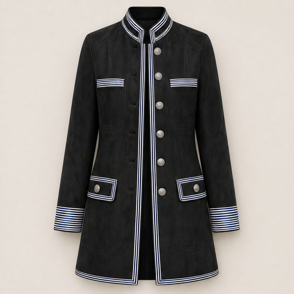 Vellonza – Cappotto Militare in Similscamosciato con Righe Black