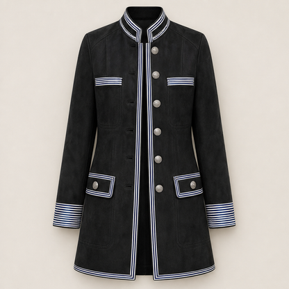 Vellonza – Cappotto Militare in Similscamosciato con Righe Black