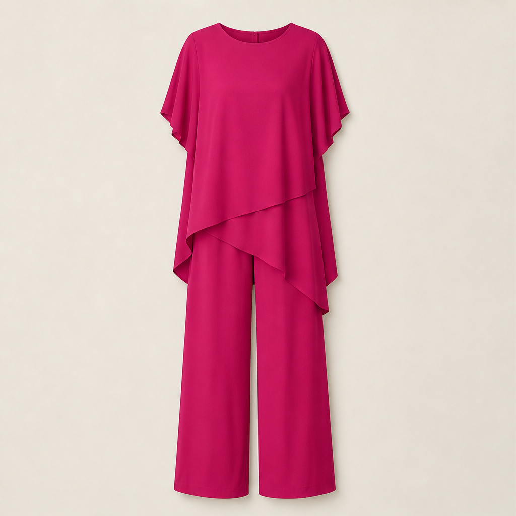 Varelora – Completo Top Asimmetrico e Pantaloni Larghi Fuchsia