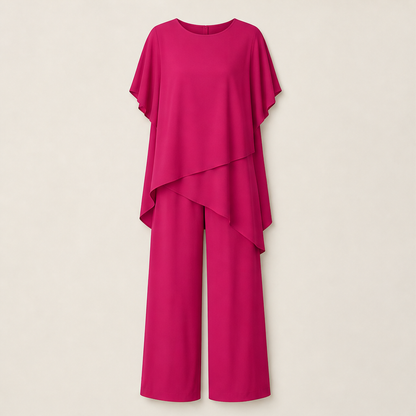 Varelora – Completo Top Asimmetrico e Pantaloni Larghi Fuchsia