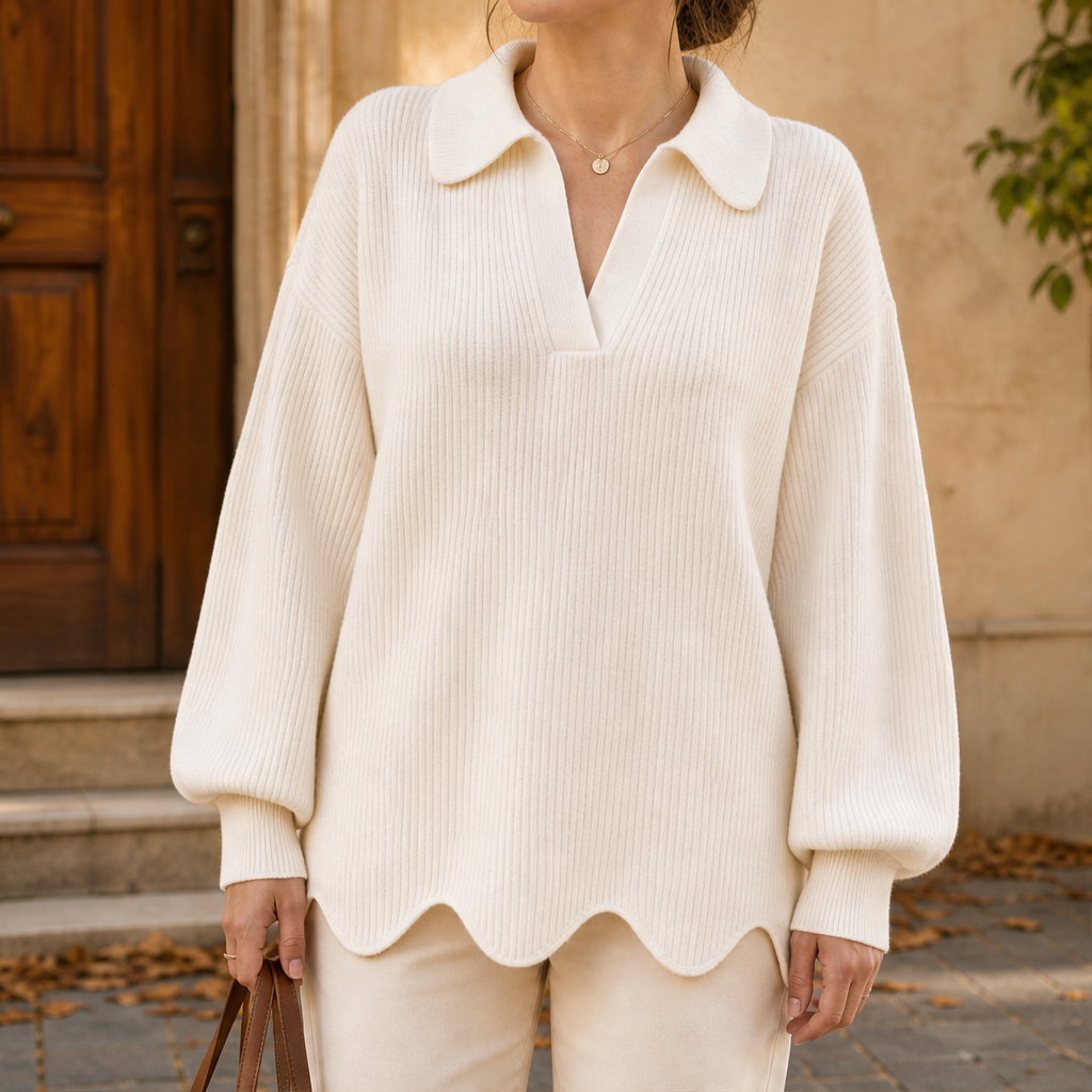Ovelline – Pullover Collo a V Maniche a Palloncino Beige