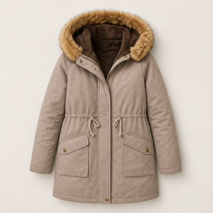 Volmara – Parka Imbottita con Cappuccio in Pelliccia Sintetica Beige