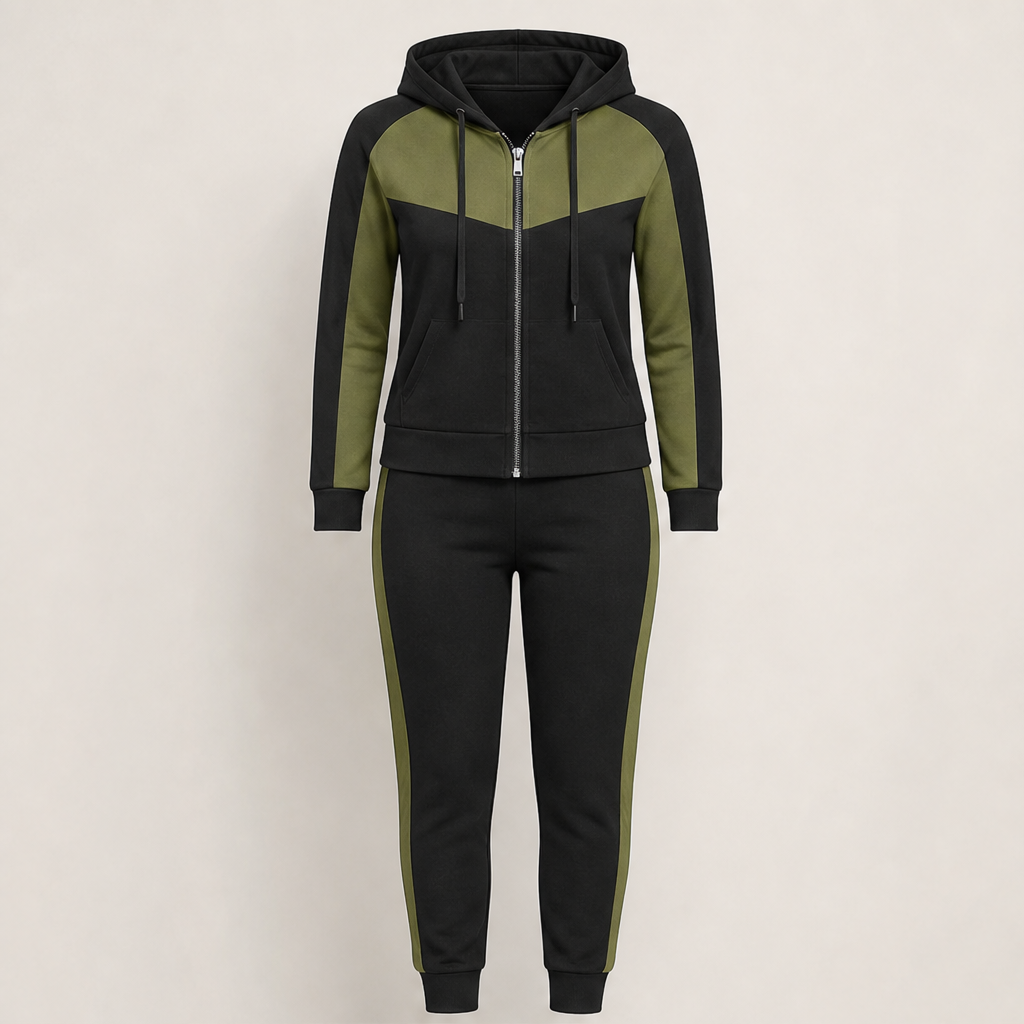 Vionera – Tuta Color Block Due Pezzi con Cappuccio Black/Green