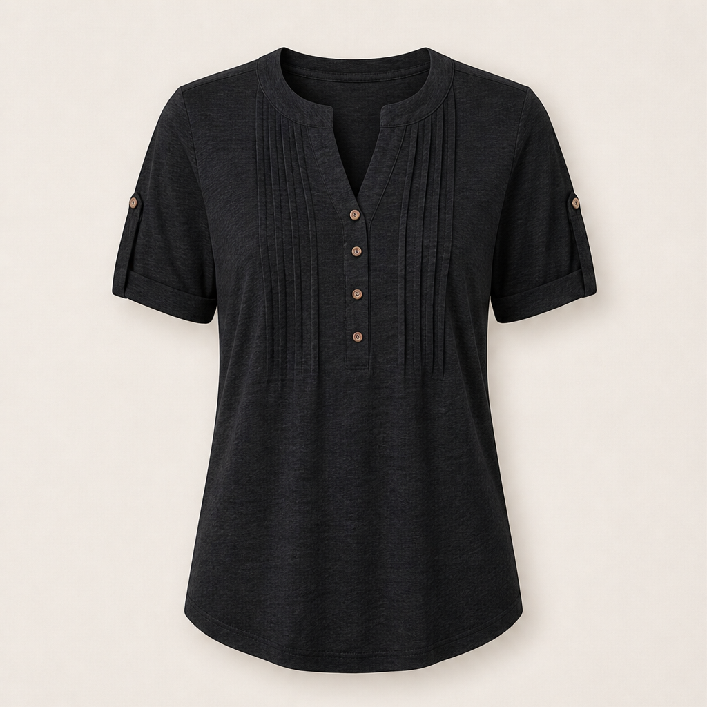 Venalira – Blusa Scollo V Plissettata con Bottoni Black