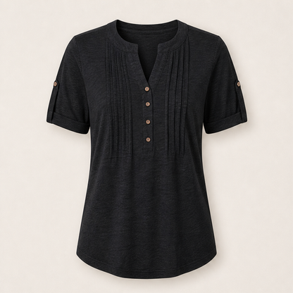 Venalira – Blusa Scollo V Plissettata con Bottoni Black