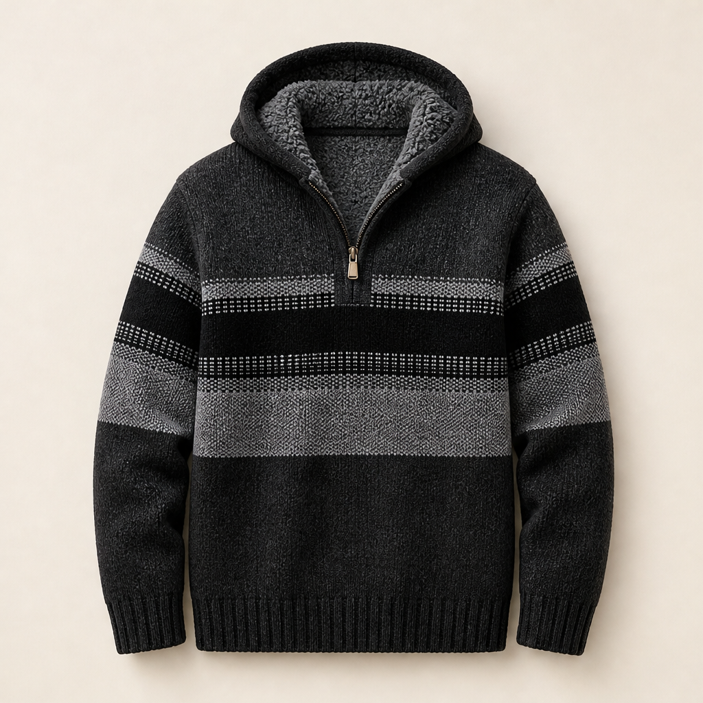Calveno – Felpa con Cappuccio Effetto Maglia Foderata Termica Black