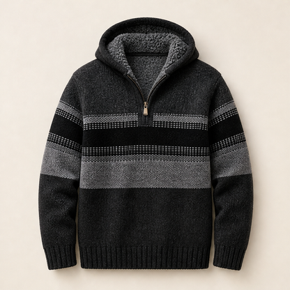 Calveno – Felpa con Cappuccio Effetto Maglia Foderata Termica Black