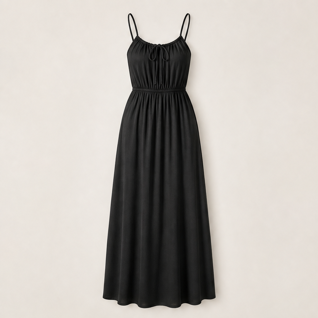 Voliera – Abito Lungo con Coulisse Regolabile Black