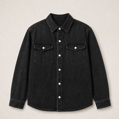 Vorano – Giacca-Camicia Oversize in Denim Black