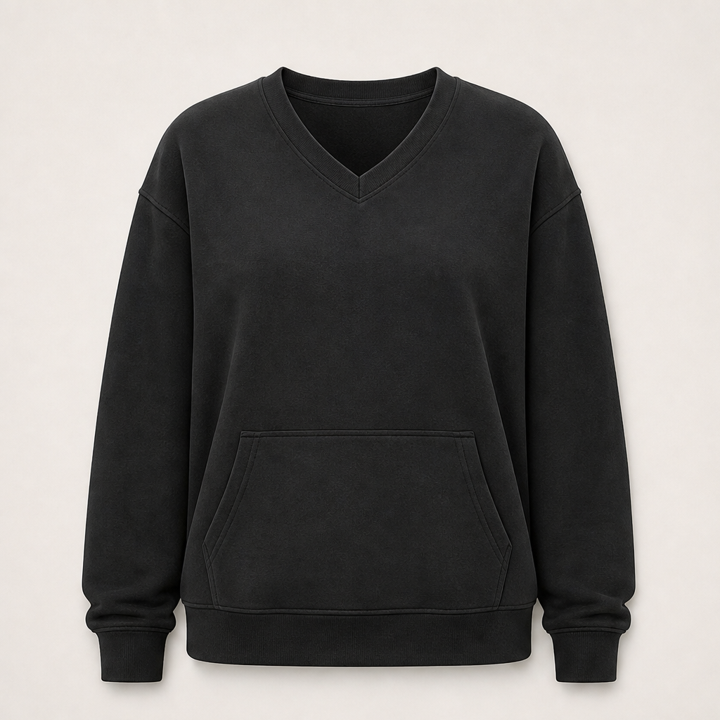 Ventalia – Felpa Scollo a V con Tasca Canguro Black