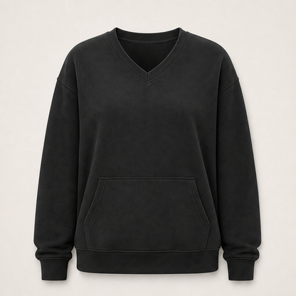 Ventalia – Felpa Scollo a V con Tasca Canguro Black
